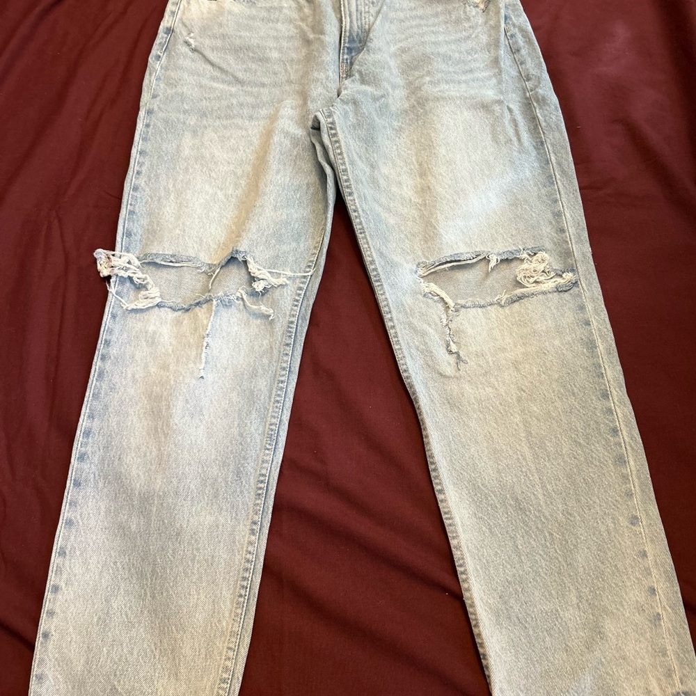 Zara Light Wash High-Rise Ripped Jeans